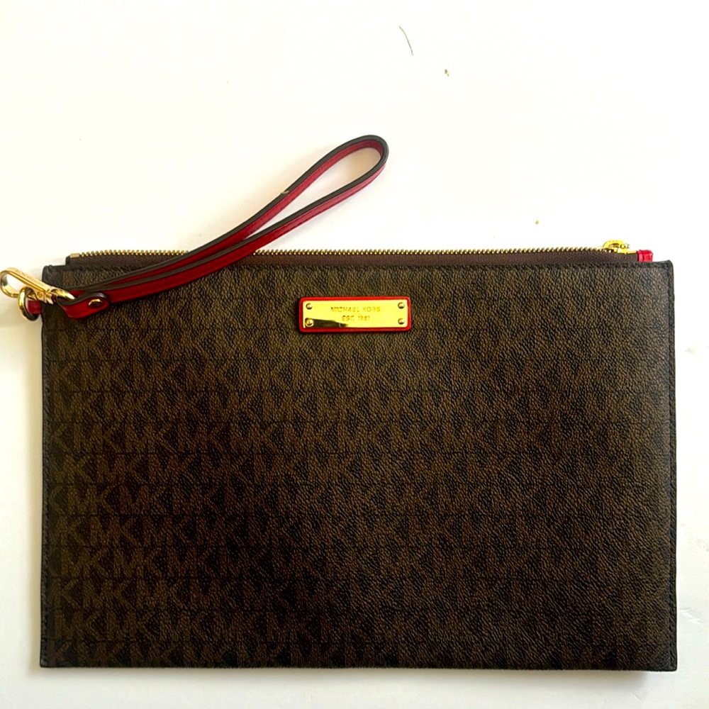 MICHAEL Michael Kors Brown MK Monogram Large Wristlet